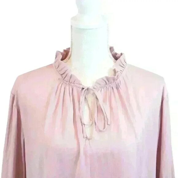 Ann Taylor LOFT Pink Balloon Sleeve Blouse Long Sleeve Ruffle Collar Size XL - Picture 2 of 6